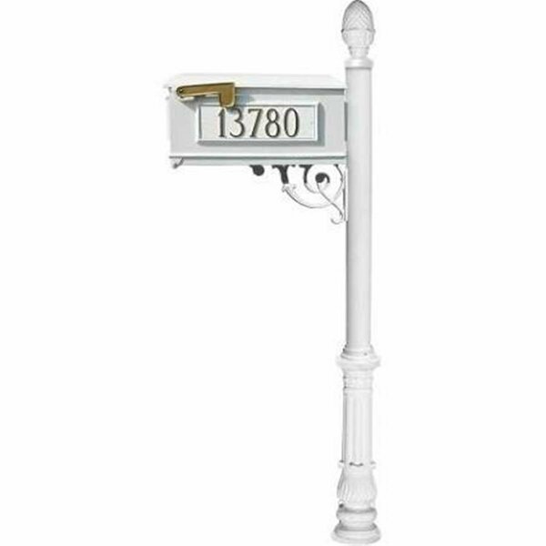 Lewiston Mailbox Post System with Ornate Base & Pineapple Finial & 3 Cast Plates White LMC-703-WHT